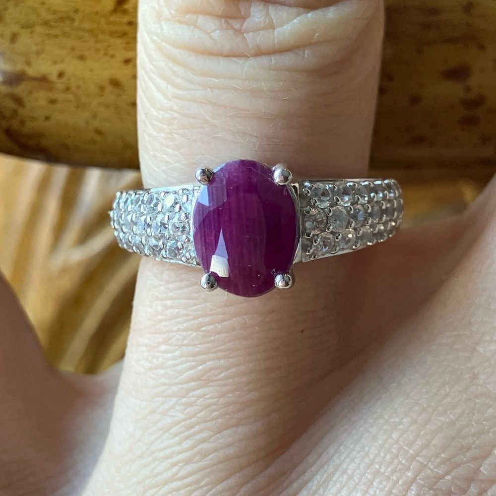 Genuine Ruby Sterling Silver Ring Size 6